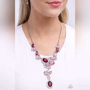 Silver-Tone Pink & Fuchsia Statement Necklace Set